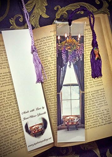 Orange Tabby Kitty Cat Kitten Vanya Napping Sleeping Under the Spring Wisteria Window Victorian Parlor Photo Bookmark w/Cloisonne Fish Beads Laminated Bookmark
