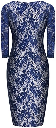 Miusol Womens 3/4 Sleeve Floral Lace Bodycon Slim Wedding Bridesmaid Dress