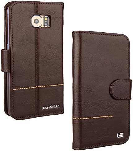 Galaxy S6 Case, xinyishi Genuine Leather Case [ Stand function ] for Samsung Galaxy S6 (Dark Brown)