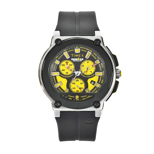 Timex Men's T5K350 Ironman Dress Black Rubber Yellow Dial Watch