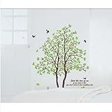He Yang DIY Large Wall Quote Decor Art Deusal Sticker Removable Green Tree Leaves Birds