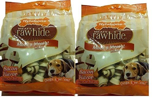 Nylabone Meaty Rawhide Knots Dog Treats, Bacon Flavored - 9.5-Ounce (Pack of 2)