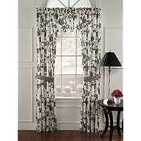 Romantic Black and Off-White Toile Floral 5 Piece Window Curtain Panel Set