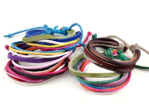 Imixlot 10pcs Wholesale Mens/Women Strap Surf Coloured Leather Bracelet Wristband