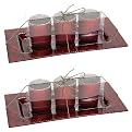 Red Votive trio on glass plate set/2