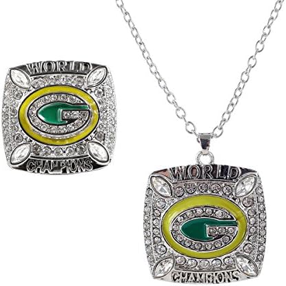 Zando Football Champion Ring and Necklace Set 2010 Green Bay Packers Replica Color Silver (ZF -NR#10)
