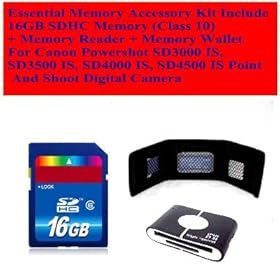 Necessary Memory Accessory Kit Include 16gb Sdhc Memory (Class 10) + Memory Reader + Memory Wallet for Canon Powershot Sd3000 Is, Sd3500 Is, Sd4000 Is, Sd4500 Is Point and Shoot Digital Camera