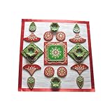 Re Usable Wooden Decorative Diwali Rangoli with 4 Terricotta Diyas with Customizable Designs - Large; Artistically Packed & Ideal for Gifting