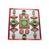 Re Usable Wooden Decorative Diwali Rangoli with 4 Terricotta Diyas with Customizable Designs - Large