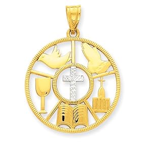 14k Gold & Rhodium Religious Circle Pendant