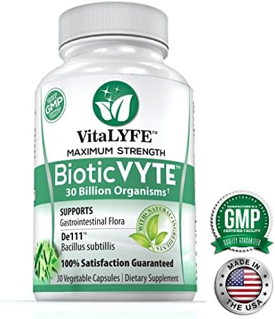 BioticVYTE - NEW Advanced Probiotic 30 Billion 10-Strain Formula, Premium Bacillus Subtilis Shelf-Active Trademark Blend, Gastrointestinal Support, Made in USA, 30 Capsules