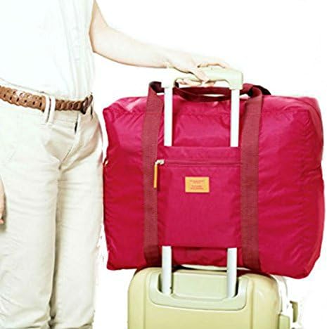 SANTHREE Waterproof Folding Travel Trolley Box Pouch Lightweight Admission Package Multifunction Duffel Organizer Large Capacity Storage Bag for Outdoors/Traveling/Business/Sports/Camping (Rose Red)
