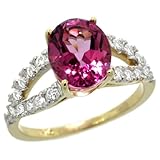14k Gold ( 10x8 mm ) Stone Engagement Pink Topaz Ring w/ 0.35 Carat Brilliant Cut Diamonds & 3.10 Carats Oval Cut Stone, 3/8 in. (10mm) wide, size 5.5