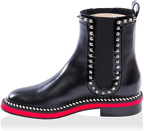 Louboutin Women's Boot with Studs, Black/Silver, 37.5 M US