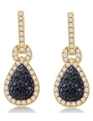 14K White Gold Large Micro Pave Set Round White and Black Diamond Pear Shape Dangle Earrings - (1.80 cttw)