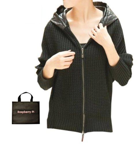 (ラズベリーパイ)RaspberryPi レディース パーカー ニット カジュアル ブラック M L オリジナルエコバッグセット wf81rp