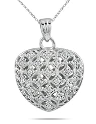1/4 Carat Diamond Heart Puff Pendant on .925 Sterling Silver