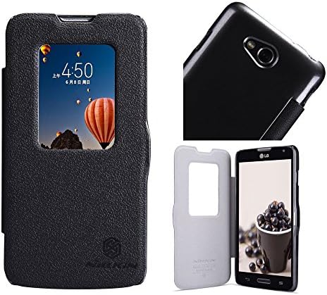 Wason@ Fresh Smart Wake up / Sleep View Window Side Flip Pu Leather Cover Pc Hard Case Shell Compatible with Wason® Tag for LG Optimus L90 / T-Mobile LG D415 (Black)