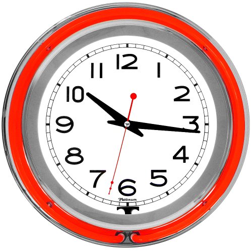 Trademark 14-Inch Double Red Outer and White Inner Ring Neon Clock