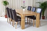 NEW YORK 1.95M SOLID OAK DINING TABLE 6 LEATHER CHAIRS