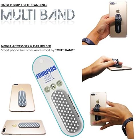 iHeartech Multi Band Finger Phone Grip Secure Holder Car Vent Mount Stand, Fit for SmartPhone &amp; Small Tablet with Flat Surface, Grey Polka Dot
