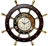 Brass Ships Wheel Clock with Signal Flag Dial Design