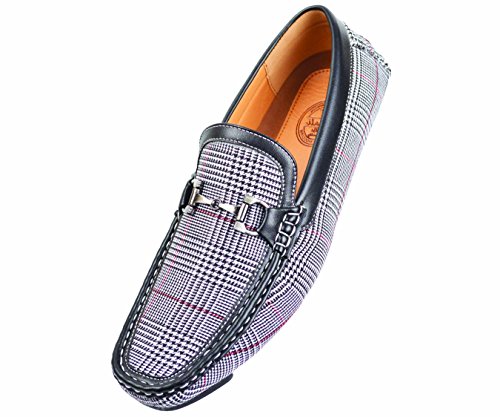 Amali Mens Classic Glen Plaid Print With Smooth Black Trim Driving Moccasin Loafer