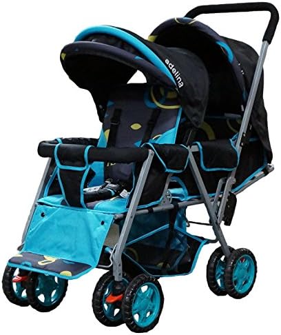 ADELINA Designer Double Stroller, Blue Circles