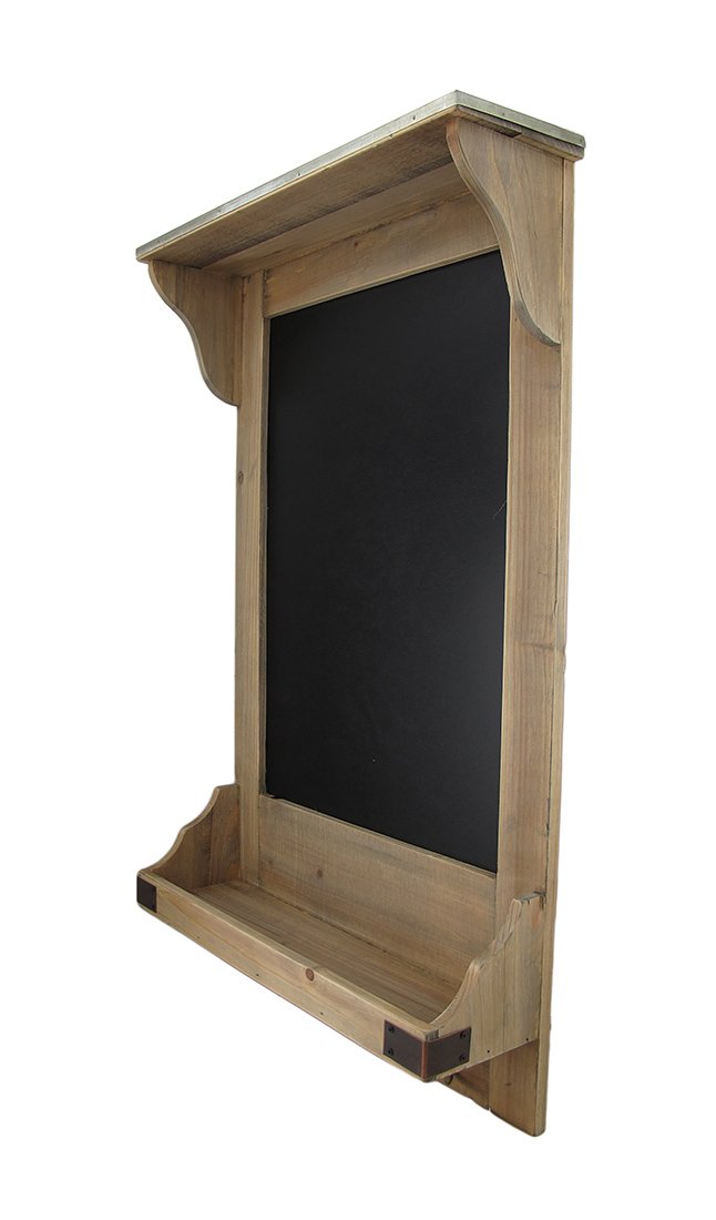 Vintage Style Wooden Wall Shelf w/Hooks and Chalkboard