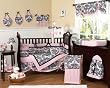 Pink and Black Sophia Crib Bedding - 9pc crib set