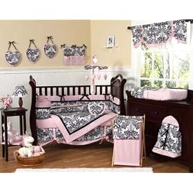 Pink and Black Sophia Crib Bedding - 9pc crib set