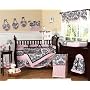 Pink and Black Sophia Crib Bedding - 9pc crib set