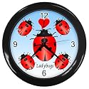 Black Wall Clock of Lady Bug Ladybug Red Insect