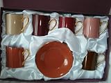 Yedi Houseware Classic Coffee and Tea Aubergine Teacups and Saucers, Set of 6