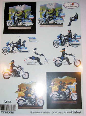 Childrens Toyshop  Toys : A4 3D FGS Creative Designs step by step decoupage sheet - motorbike, scooter - designed by Daryl Poulin