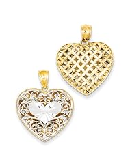 14k Two-Tone Filigree & Basketweave Reversible Heart Pendant