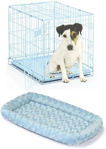 Midwest iCrate Single Door 24"x18"x19" w/ Matching Pet Bed (Blue)