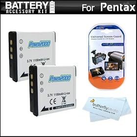 2 Pack Battery Kit For Pentax Q, Q10 Digital Camera Includes 2 Extended Replacement (1100Mah) D-LI68 Batteries + LCD Screen Protectors + MicroFiber Cleaning Cloth