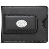 Georgia Tech Yellow Jackets Sterling Silver Oval GT on Black Leather Money Clip / ID Card Holder