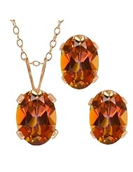 2.05 Ct Oval Ecstasy Mystic Topaz Gold Plated Silver Pendant Earrings Set