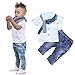 1Set Toddler Kids Baby Boys Short Sleeve T-Shirt Tops+Scarf+Trousers (4T / 4Years)