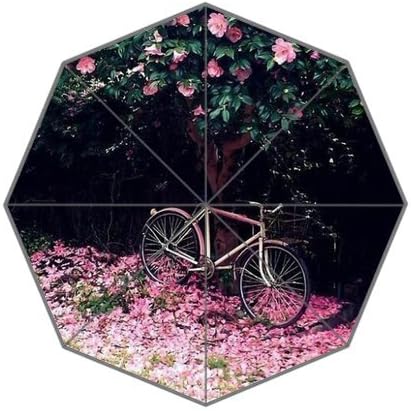 Bycycle And Flower Background Triple Folding Rain Umbrella/Parasol/Sun Umbrellas