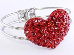 Red Heart Crystal Rockabilly Cuff Bracelet