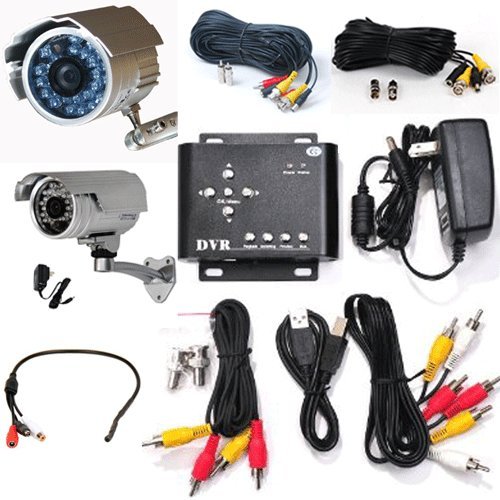 VideoSecu 2 Channel Home CCTV MPEG-4 Mini Motion Detection HD SD DVR Recorder System with Bullet Outdoor CCD Security Cameras, High Sensitive Preamp Mini Microphone and Audio/Video Power Cables WC3