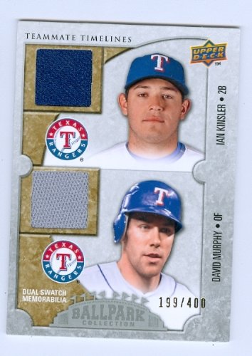 Ian Kinsler & David Murphy game used jersey swatch card (Texas Rangers) 2009 Upper Deck #163