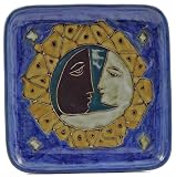 8.5 MARA Collectible Stoneware LUNCH Salad APPETIZER Square PLATE Celestial SUN MOON Face BLUE