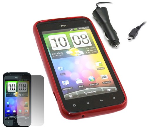 iTALKonline ProGel TRIO RED Soft GEL Case/Cover/Skin, LCD Screen/Scratch Protector, In Car Charger For HTC Incredible S