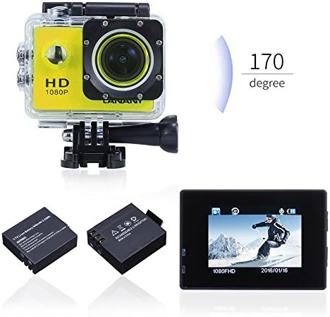 Waterproof Sports Action Camera,Canany diving Camera 1080P FHD 12MP 1.5Inch Bundle With 2 Batteries and FREE Accessories Kits CY4000 (Yellow)