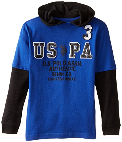 U.S. Polo Assn. Big Boys' Jersey T-Shirt with Thermal Hoodie and Drop Down Sleeves, Cobalt Blue, 10/12
