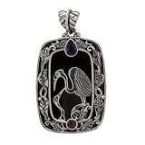 Sajen Sterling Silver Handmade Heron and Black Shell with Stones Pendant